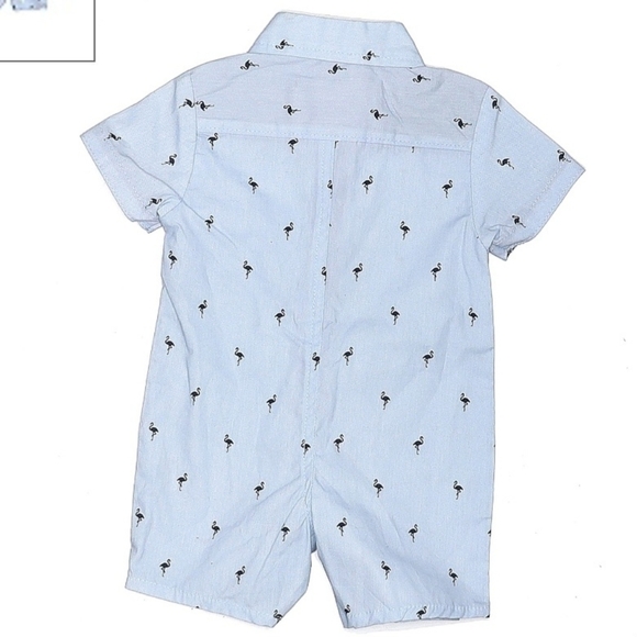 Free Planet Short Sleeve Collared One Piece Baby Boy 0-3M Blue Flamingo Print - Picture 2 of 8